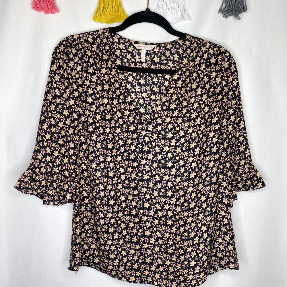 Rebecca Taylor Louisa Floral-Print Silk Top Size 4 - Picture 2 of 11